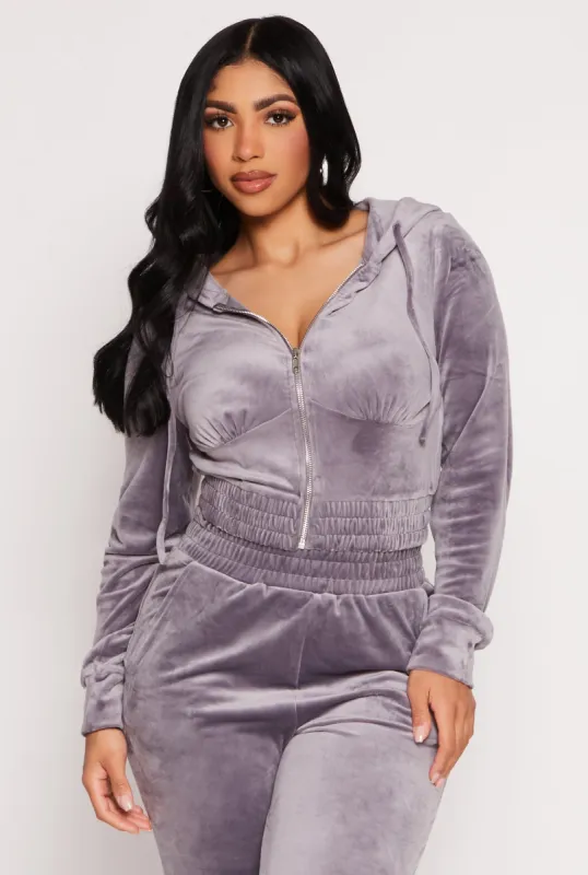 Iris Velour Zip Front Cropped Hoodie sold by Rainbow