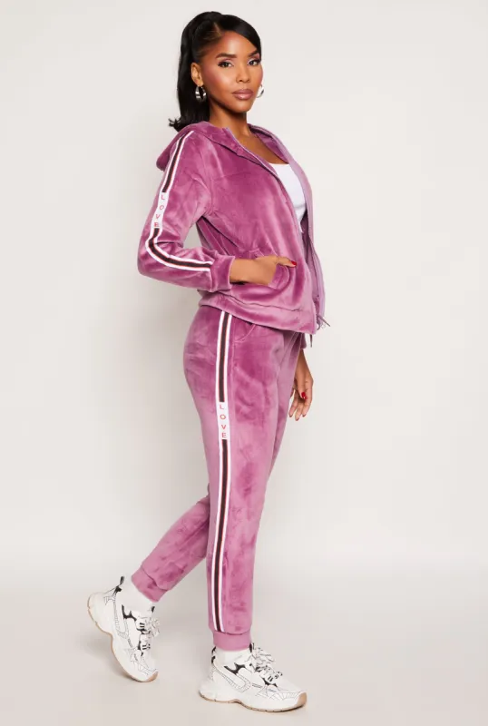 Love Varsity Striped Velour Joggers sold by Rainbow