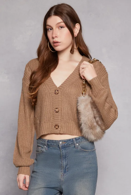 Cable Knit V Neck Cropped Cardigan sold by Rainbow