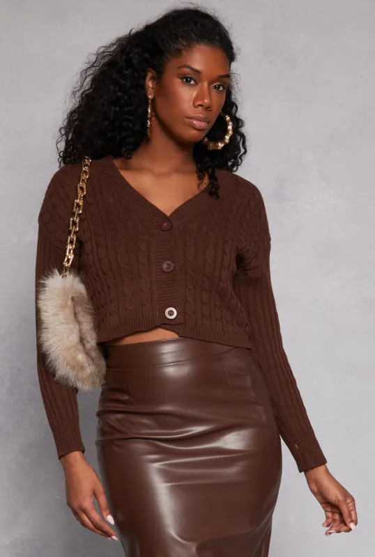 Cable Knit Cropped Cardigan sold by Rainbow
