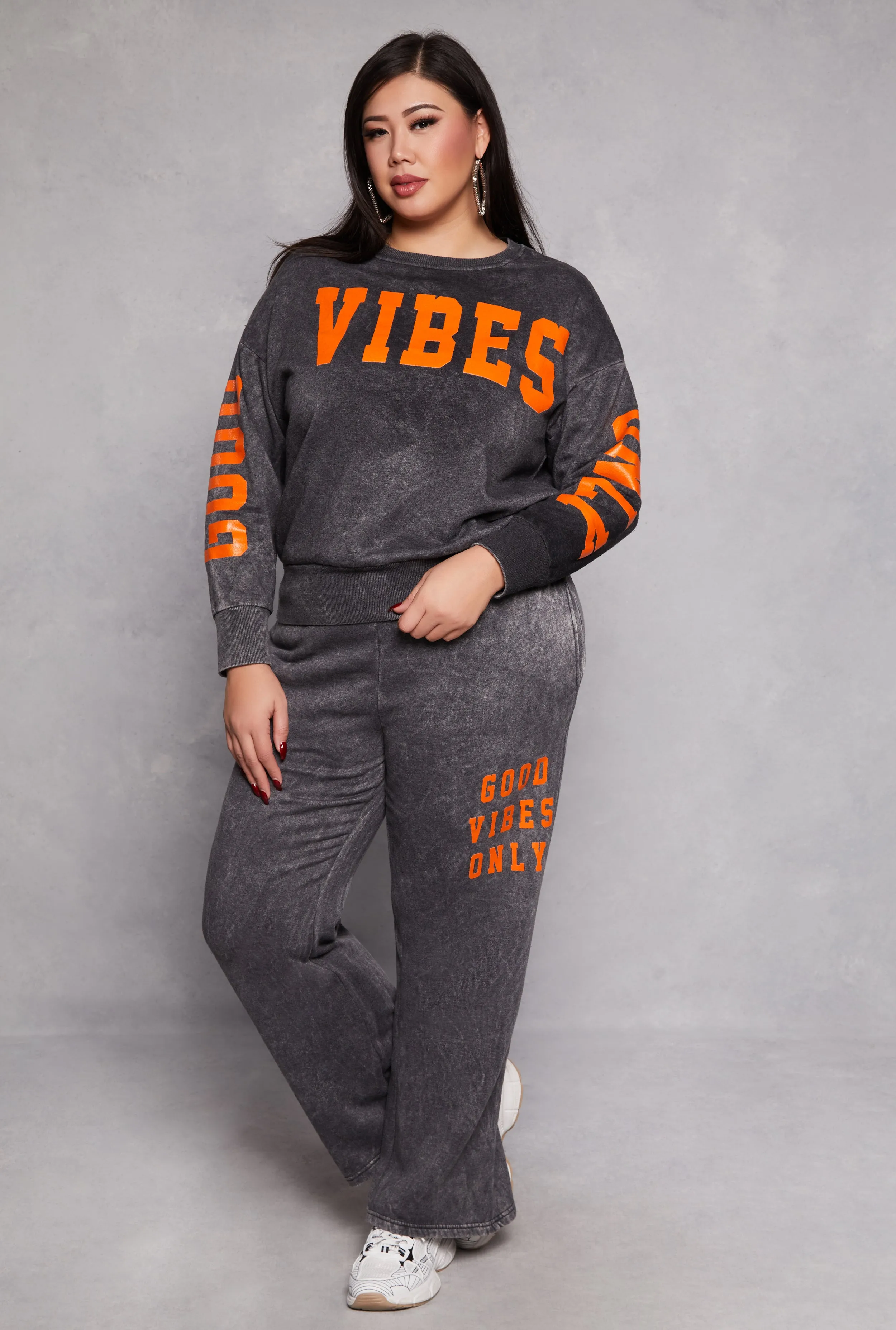 Plus Size Acid Wash Good Vibes Only Sweatpants sold by Rainbow