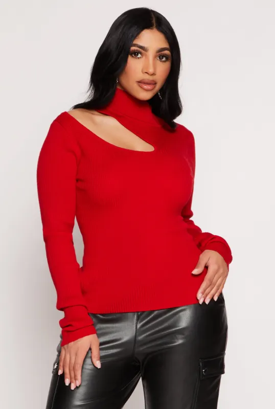 Asymmetrical Cut Out Mock Neck Sweater sold by Rainbow