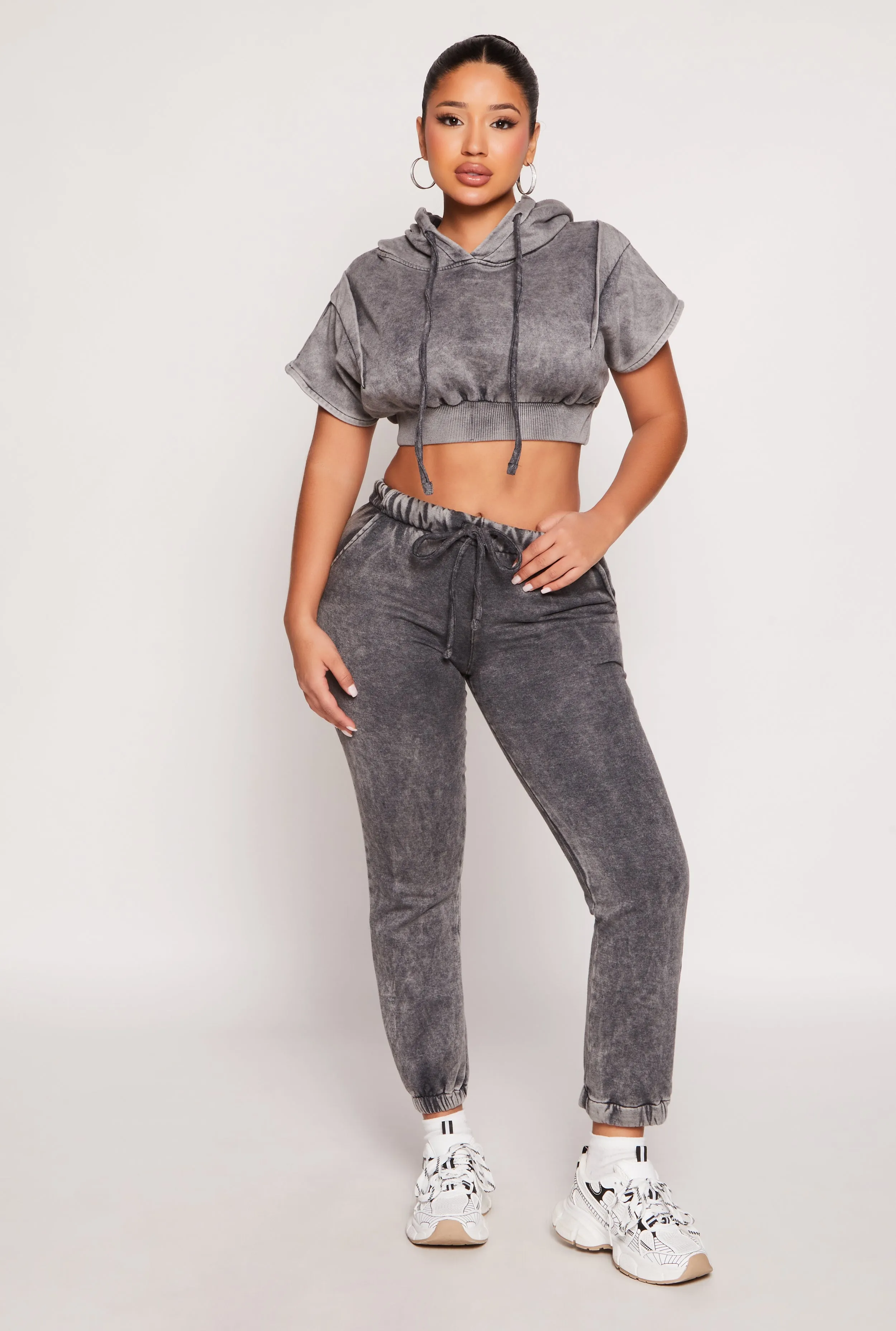 Acid Wash Short Sleeve Cropped Hoodie sold by Rainbow product image thumbnail 2