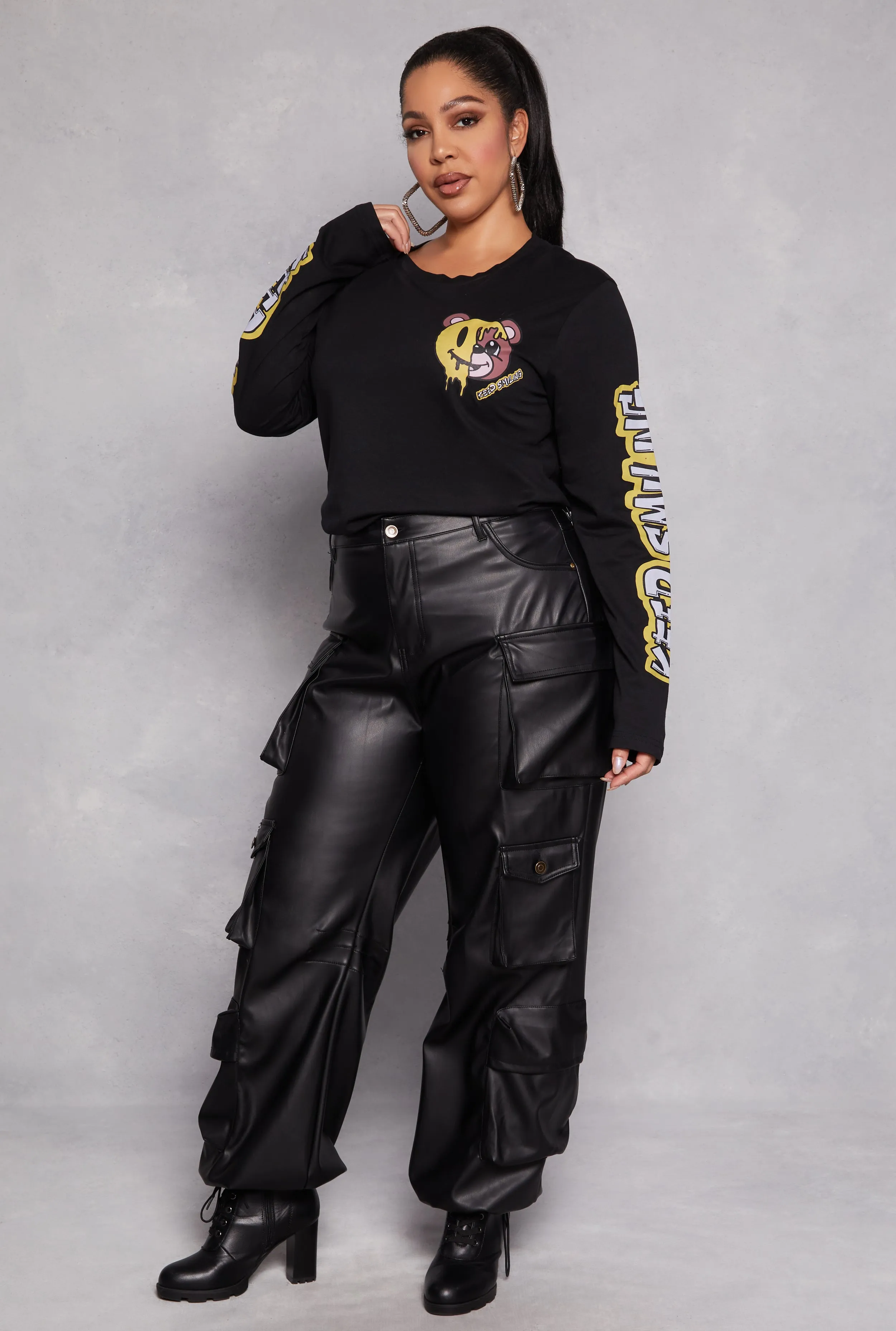 Plus Size Keep Smiling Graphic Long Sleeve Tee sold by Rainbow product image thumbnail 2