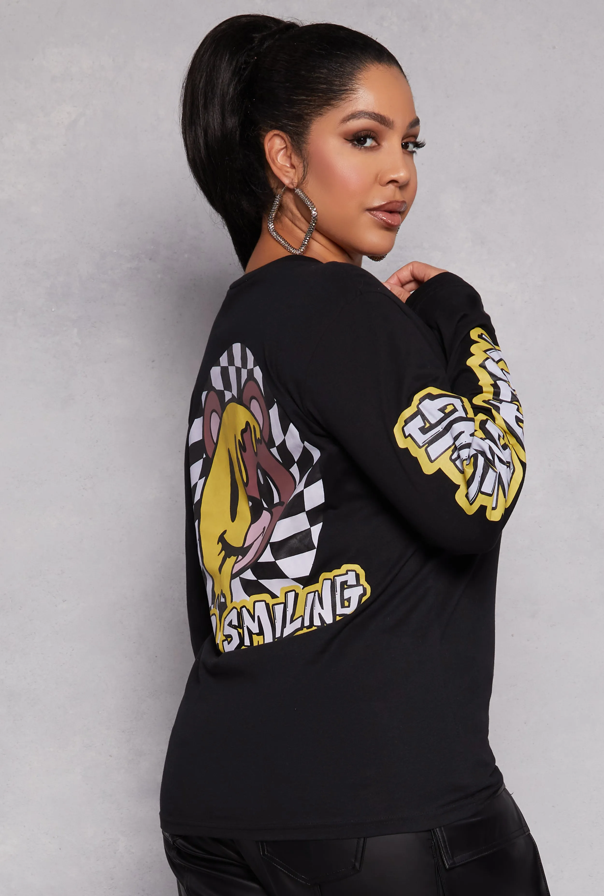 Plus Size Keep Smiling Graphic Long Sleeve Tee sold by Rainbow