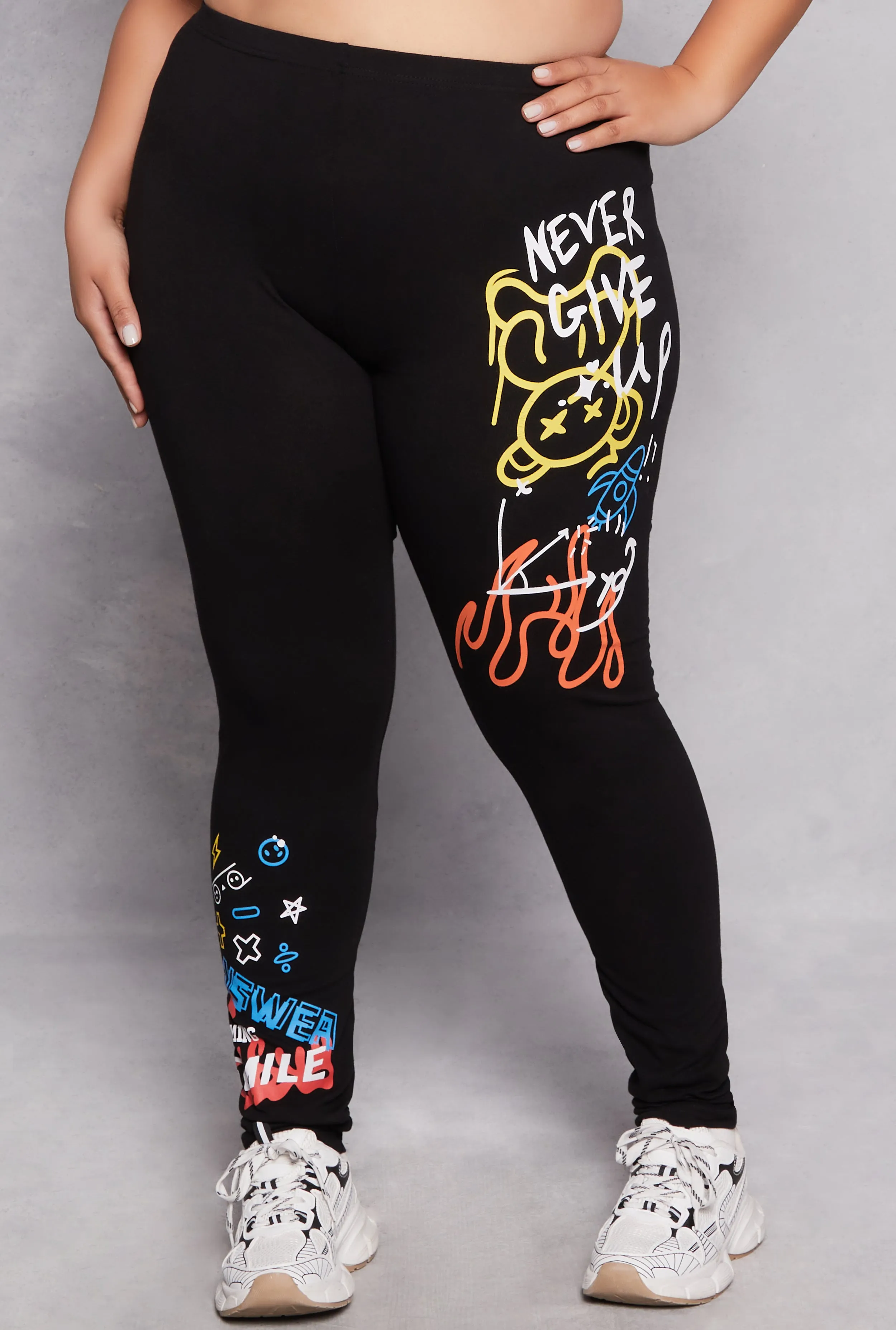 Plus Size Never Give Up Graffiti Print Leggings sold by Rainbow product image thumbnail 2