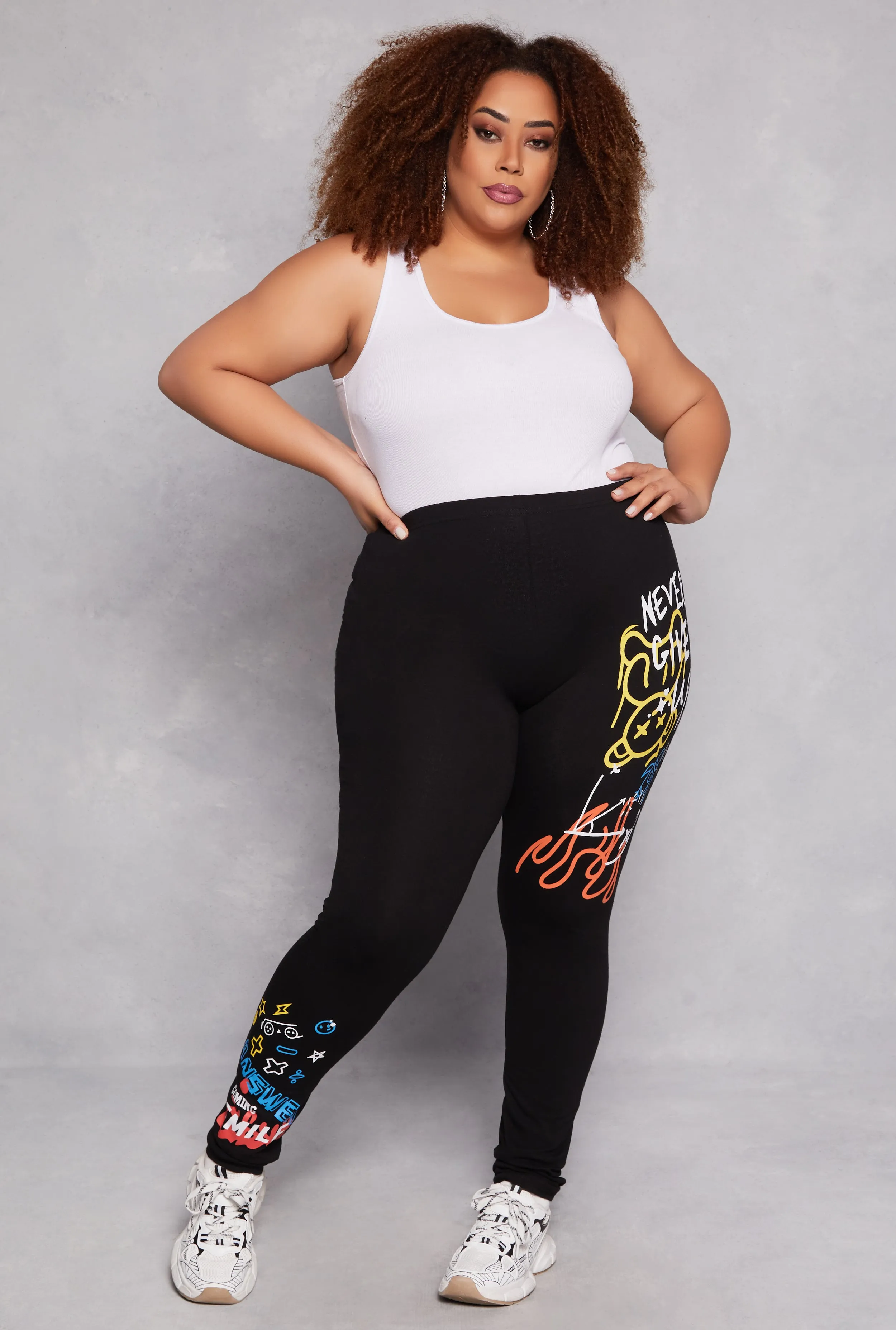 Plus Size Never Give Up Graffiti Print Leggings sold by Rainbow