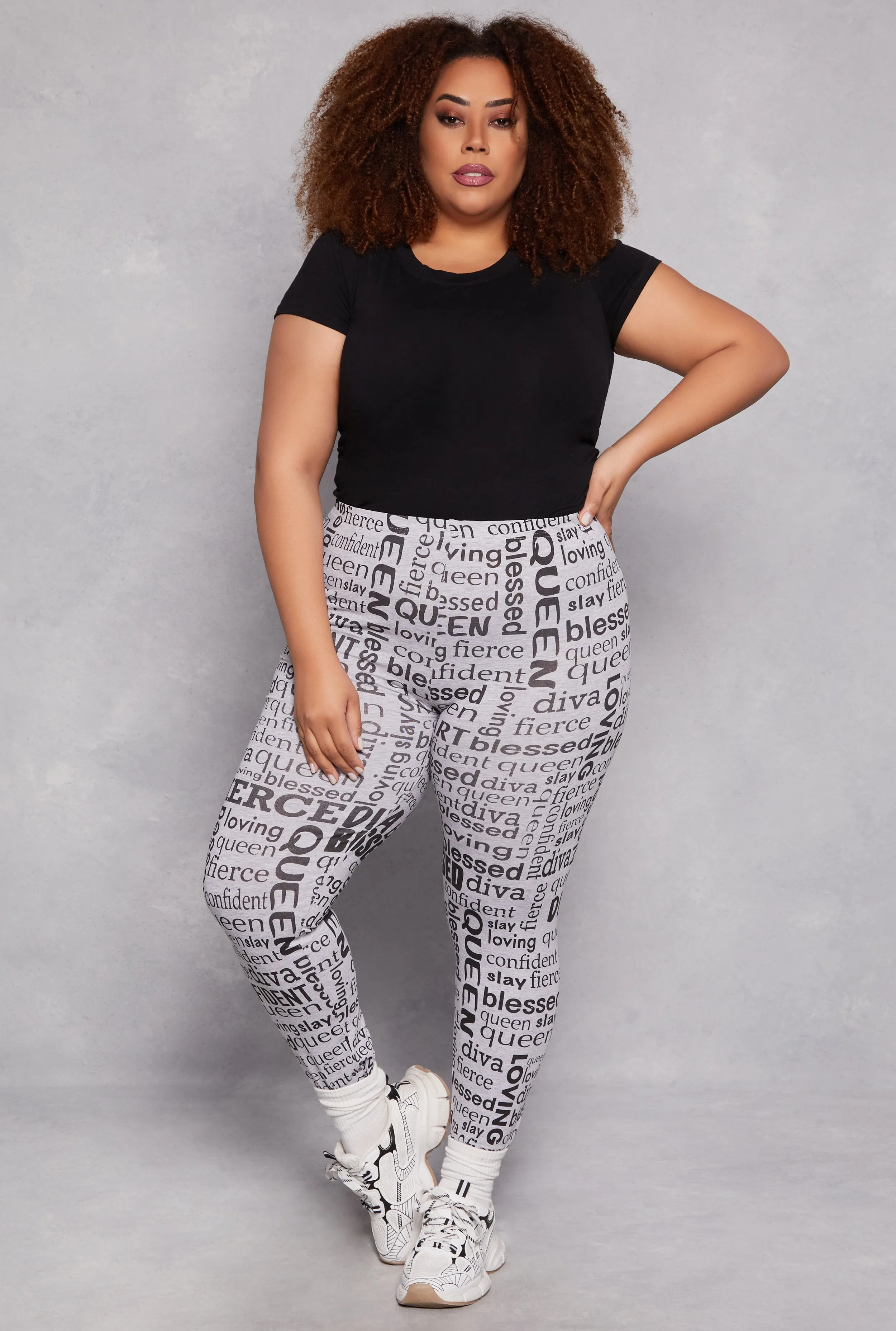 Plus Size Graphic Text Print Leggings sold by Rainbow