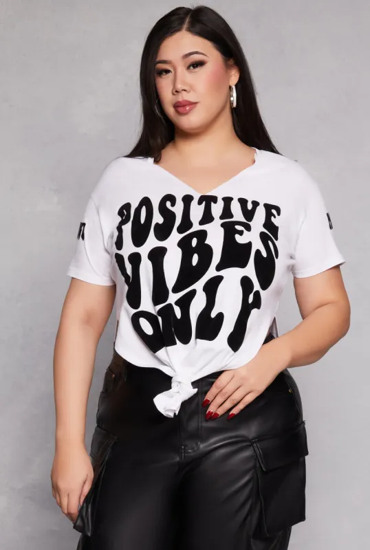 Plus Size Velvet Burnout Good Vibes Only Graphic Tee sold by Rainbow