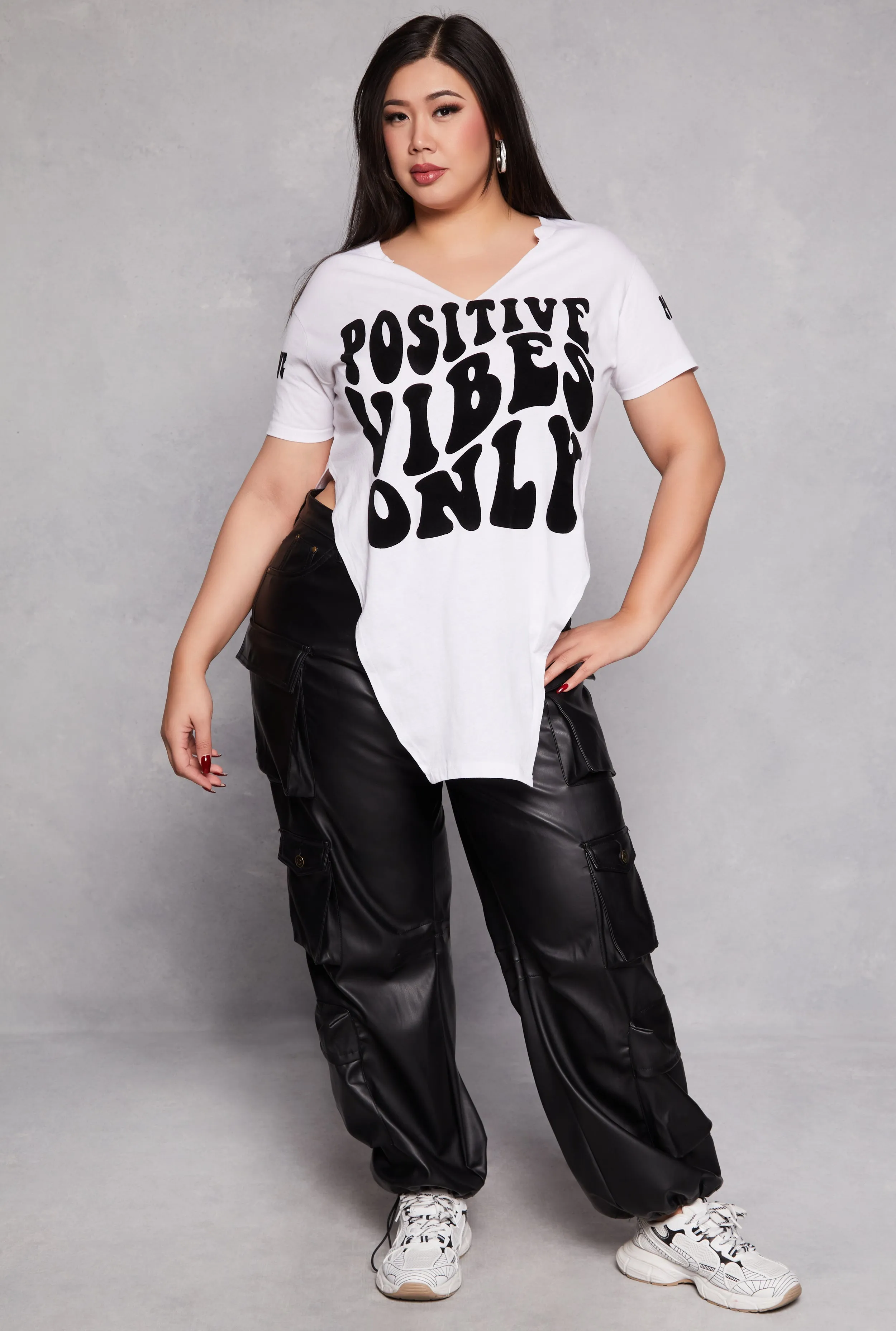 Plus Size Velvet Burnout Good Vibes Only Graphic Tee sold by Rainbow product image thumbnail 2