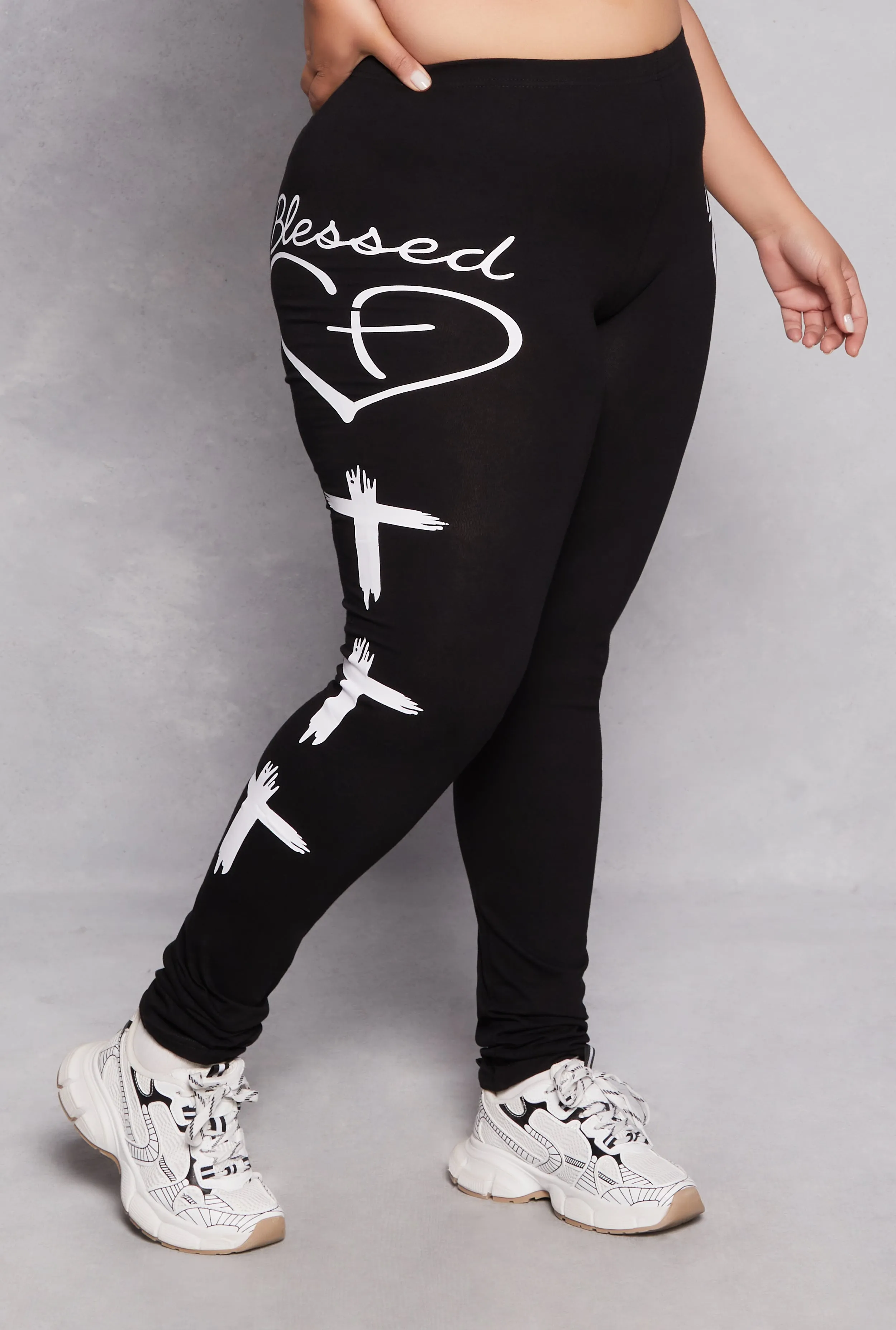 Plus Size Cross Print Blessed Leggings sold by Rainbow product image thumbnail 2