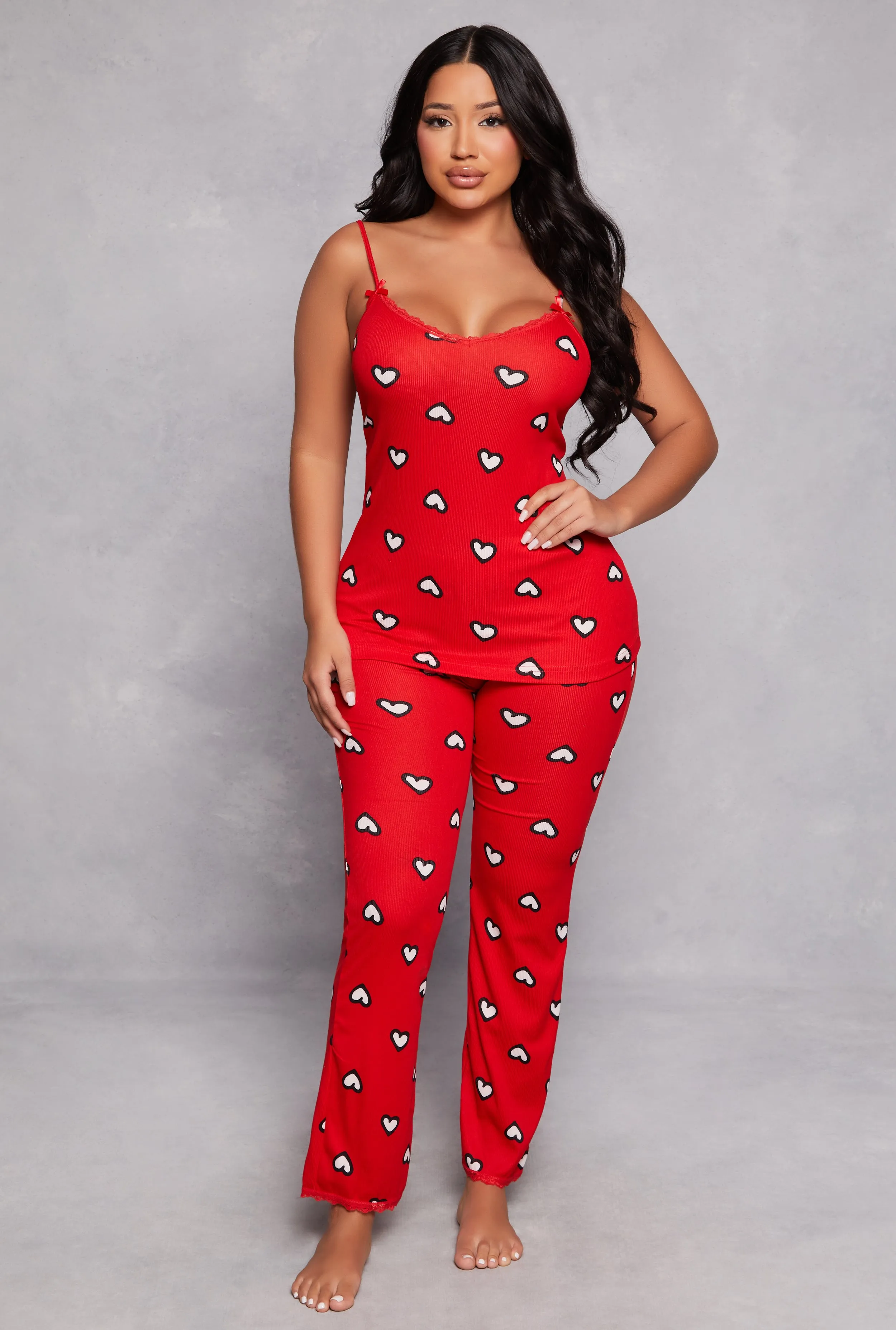 Heart Print Pajama Cami and Pants Set sold by Rainbow