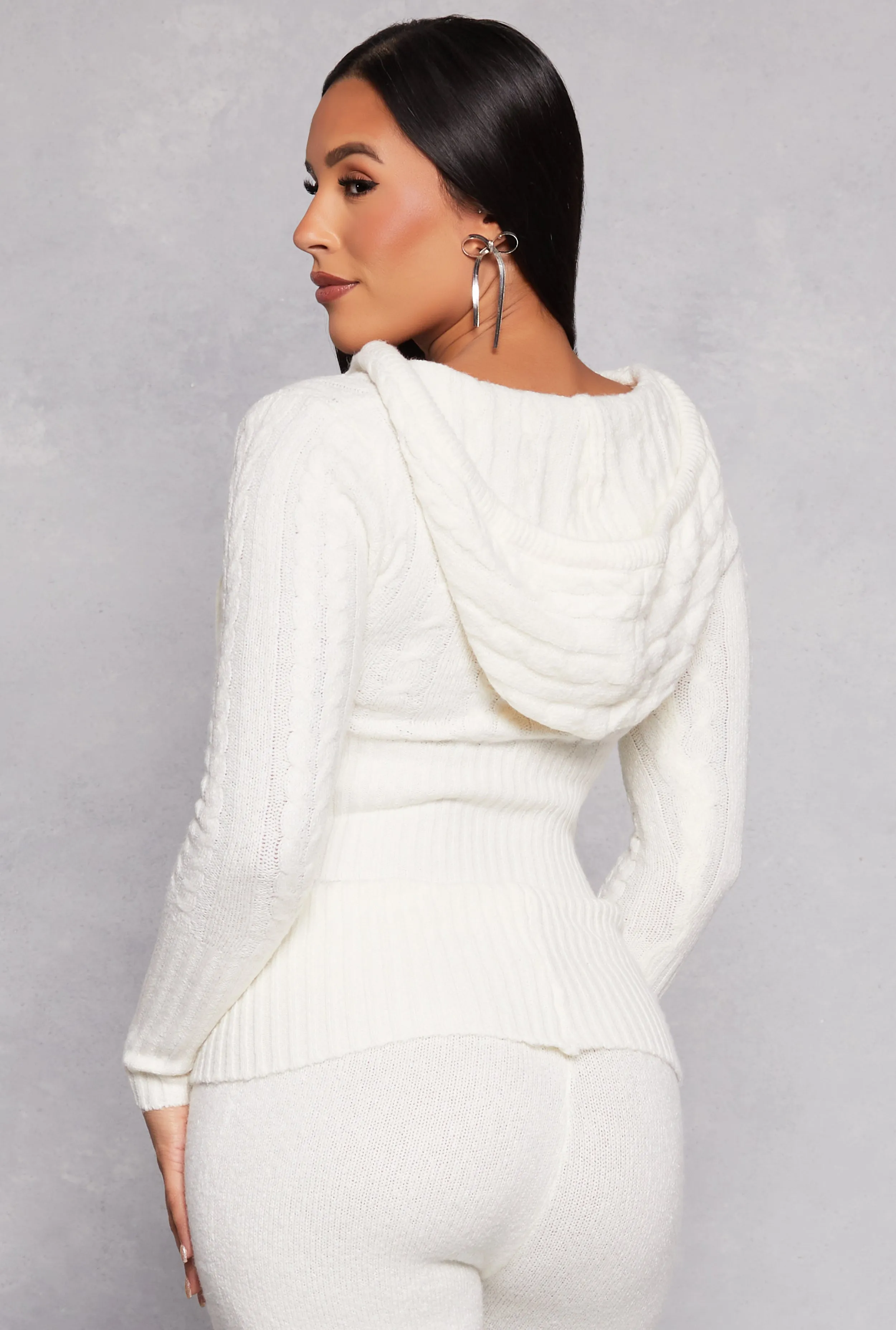 Almost Famous Cable Knit Zip Front Hoodie sold by Rainbow product image thumbnail 3