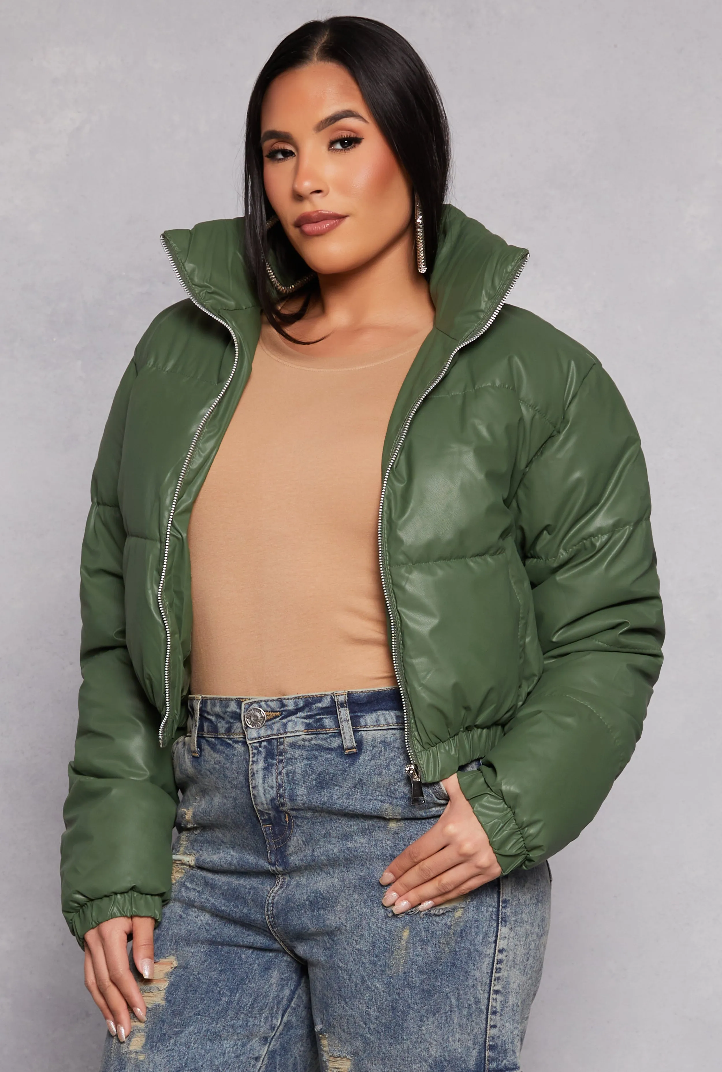Daisy Faux Leather Puffer Jacket sold by Rainbow