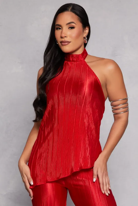 Almost Famous Plisse Asymmetrical Hem Halter Top sold by Rainbow