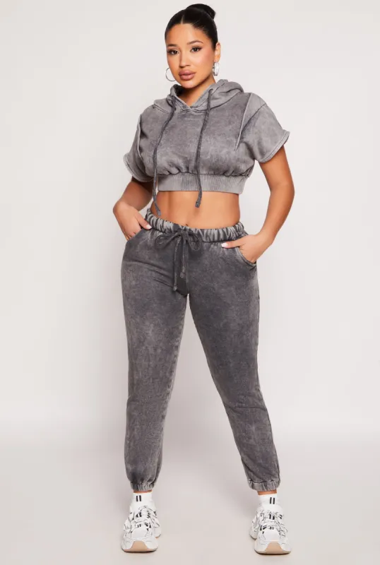 Acid Wash Fleece Drawstring Joggers sold by Rainbow