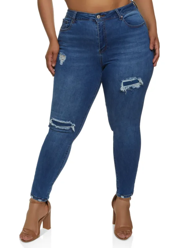 Plus Size WAX High Rise Distressed Skinny Jeans sold by Rainbow