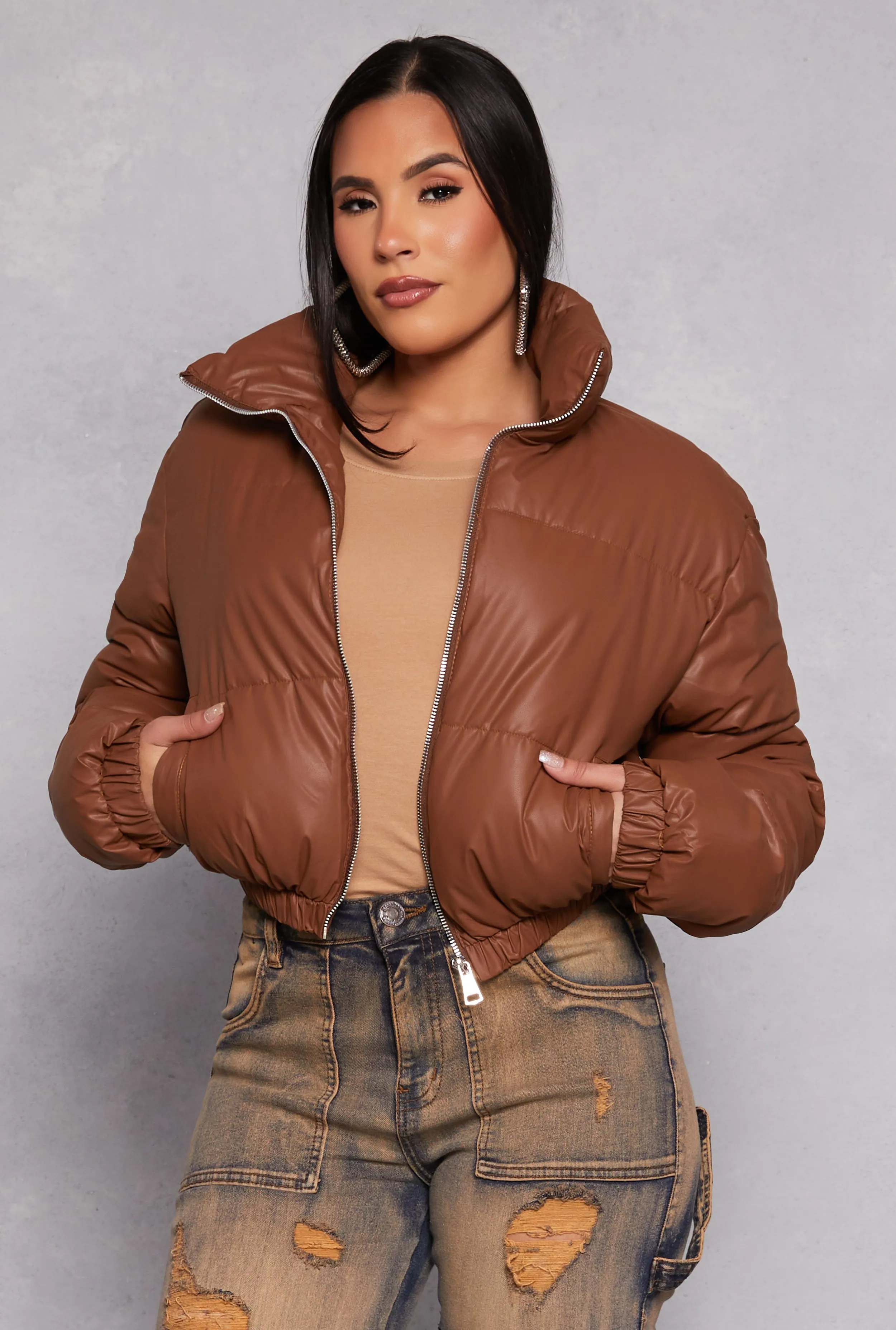 Daisy Faux Leather Puffer Jacket sold by Rainbow