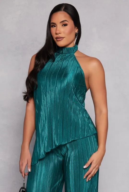 Almost Famous Plisse Asymmetrical Hem Halter Top sold by Rainbow