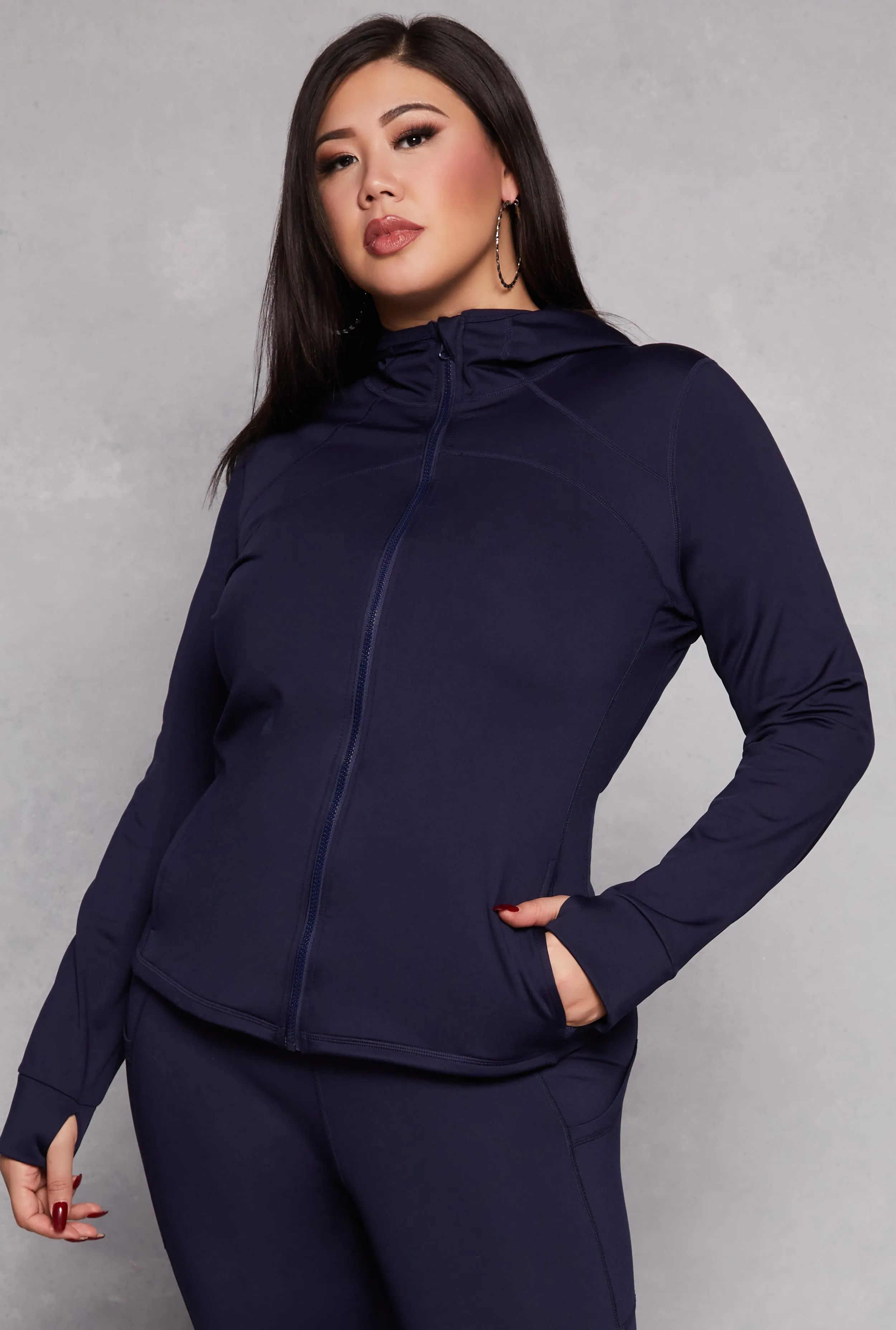 Plus Size Zip Front Hooded Track Jacket sold by Rainbow