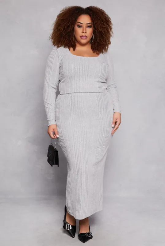 Plus Size Almost Famous Ribbed Knit Maxi Skirt sold by Rainbow