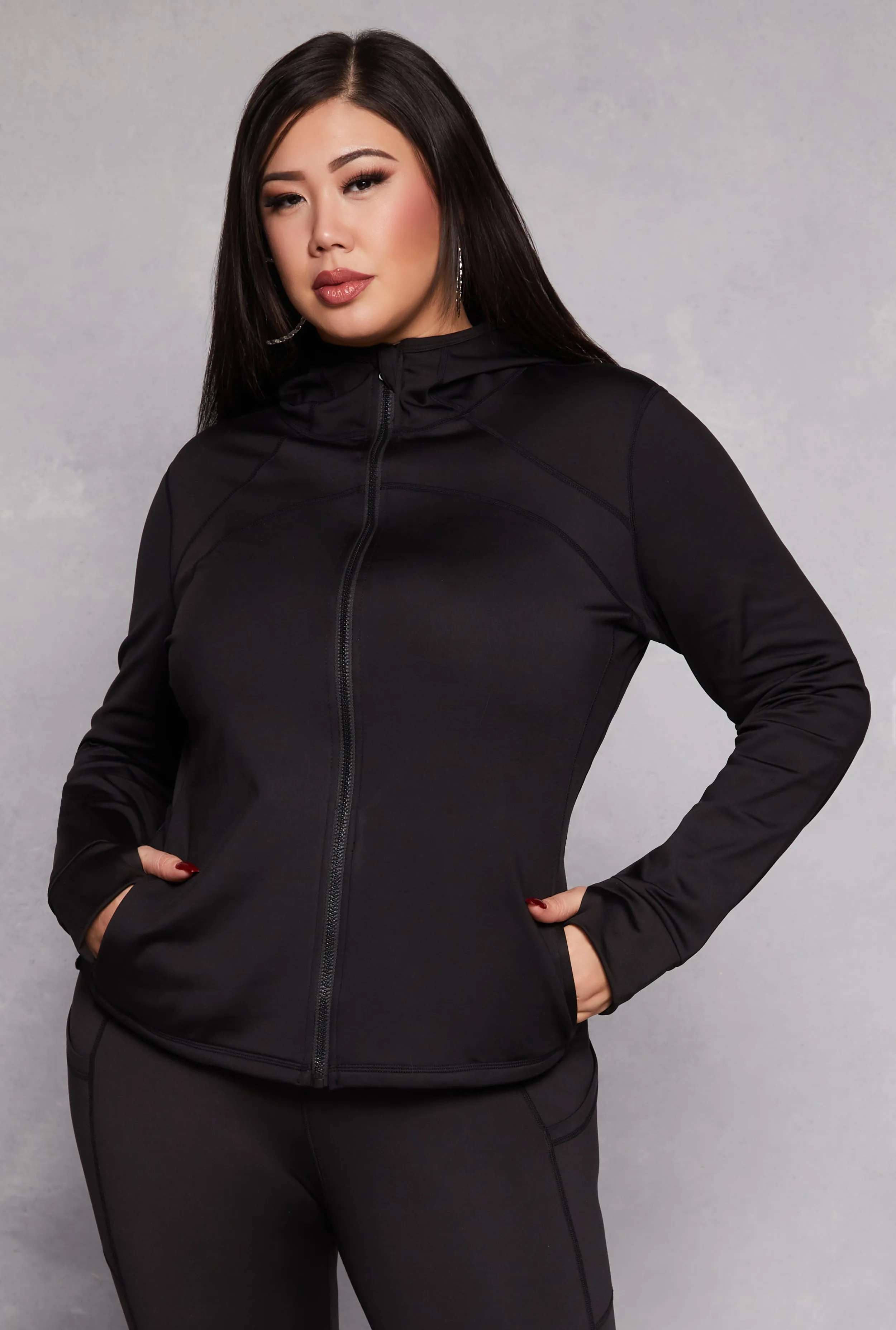 Plus Size Zip Front Hooded Track Jacket sold by Rainbow