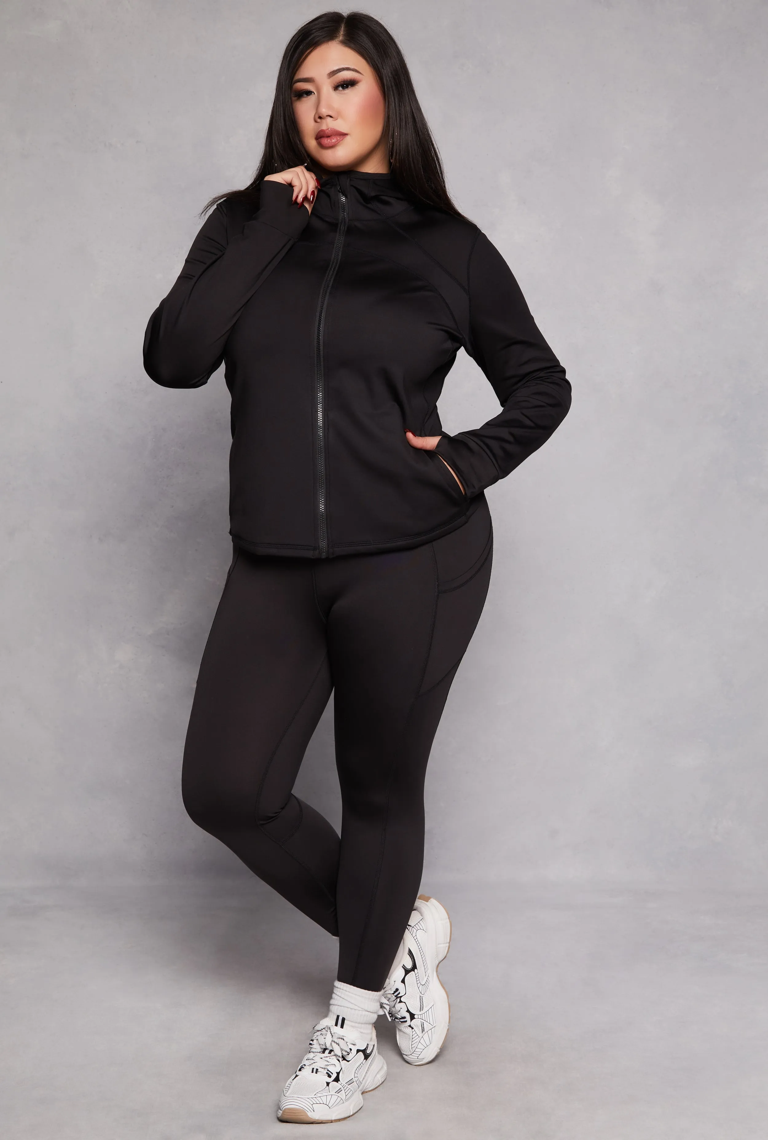 Plus Size Zip Front Hooded Track Jacket sold by Rainbow product image thumbnail 2