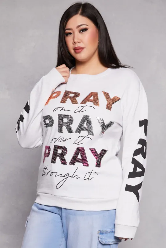Plus Size Sequin Pray Sweatshirt sold by Rainbow