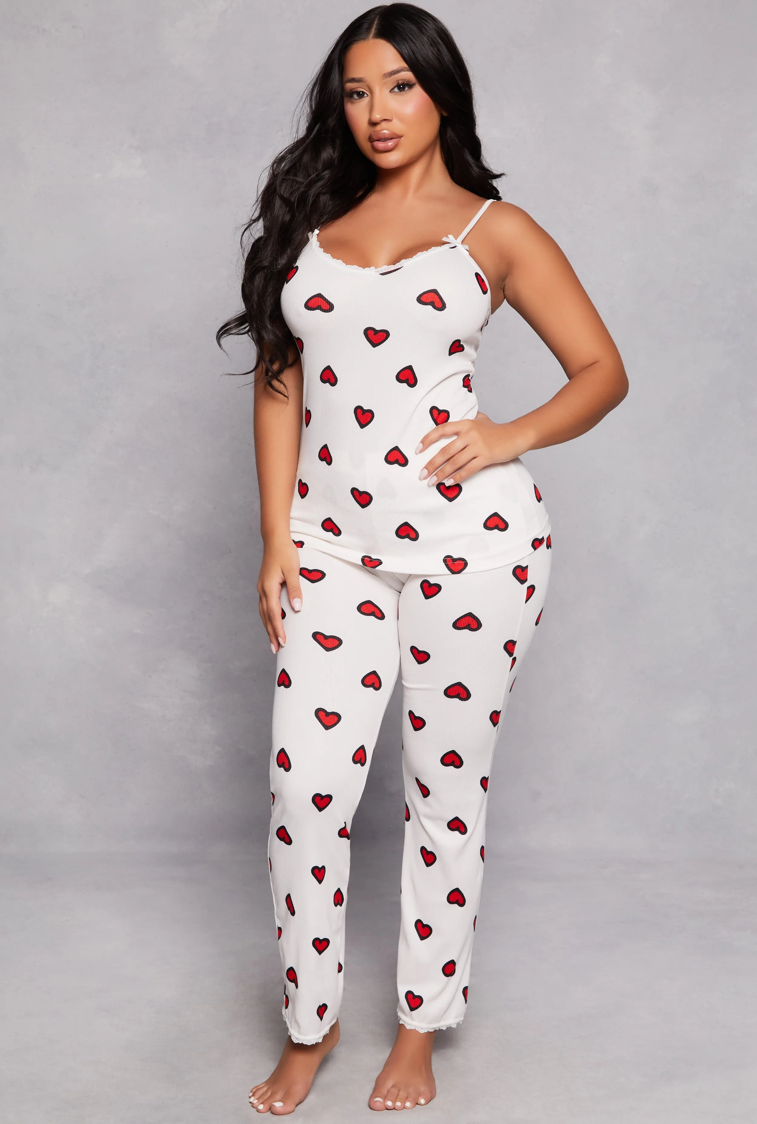 Heart Print Pajama Cami and Pants Set sold by Rainbow