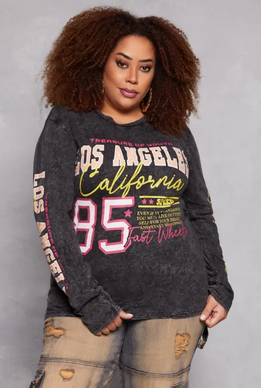 Plus Size Los Angeles California Acid Wash Graphic Tee sold by Rainbow