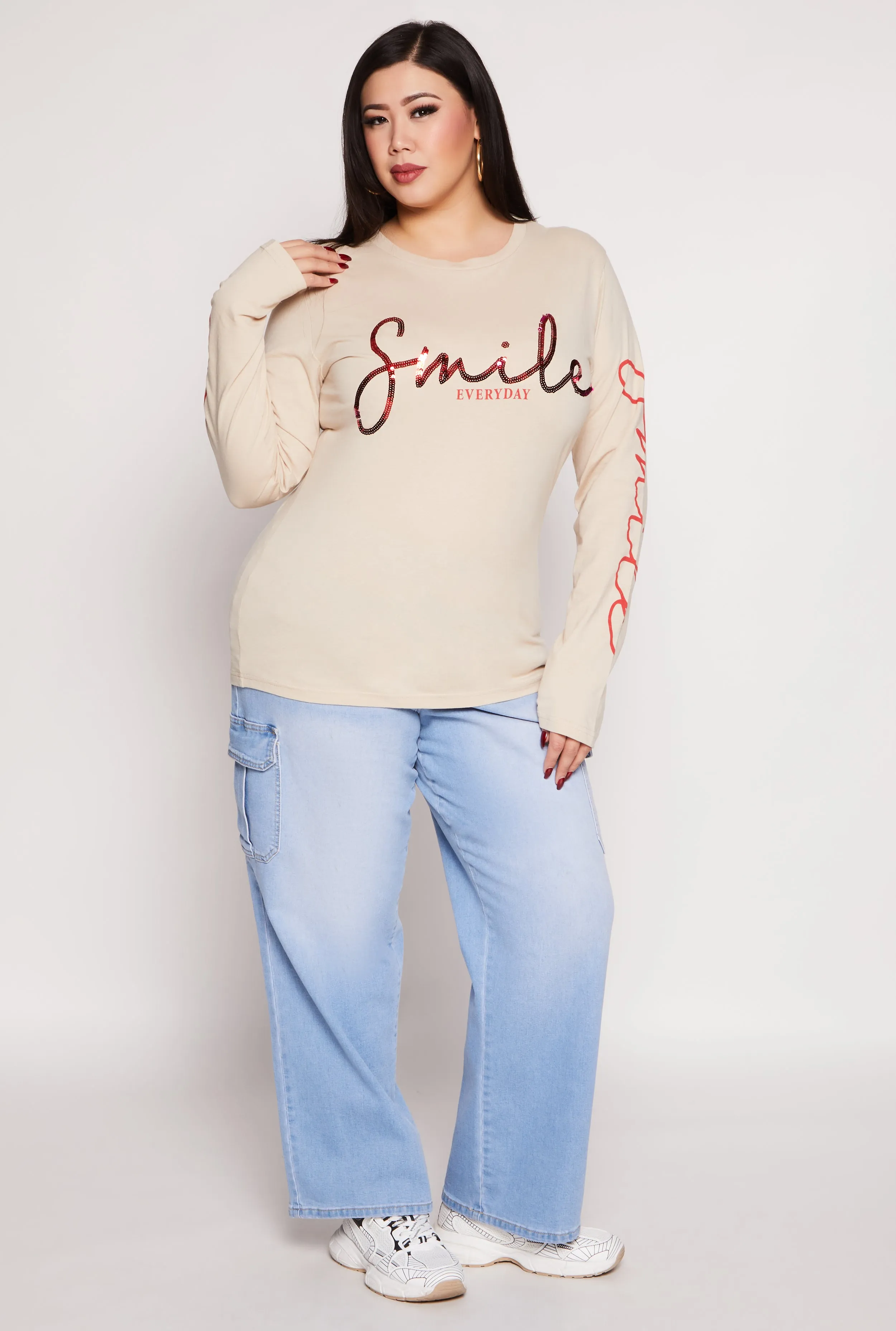 Plus Size Sequin Smile Long Sleeve Tee sold by Rainbow product image thumbnail 2