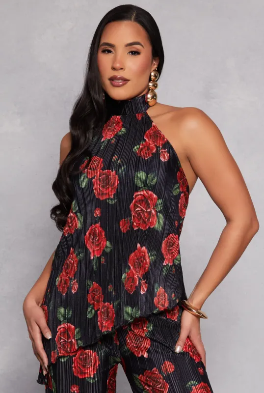 Almost Famous Patterned Asymmetrical Hem Halter Top sold by Rainbow