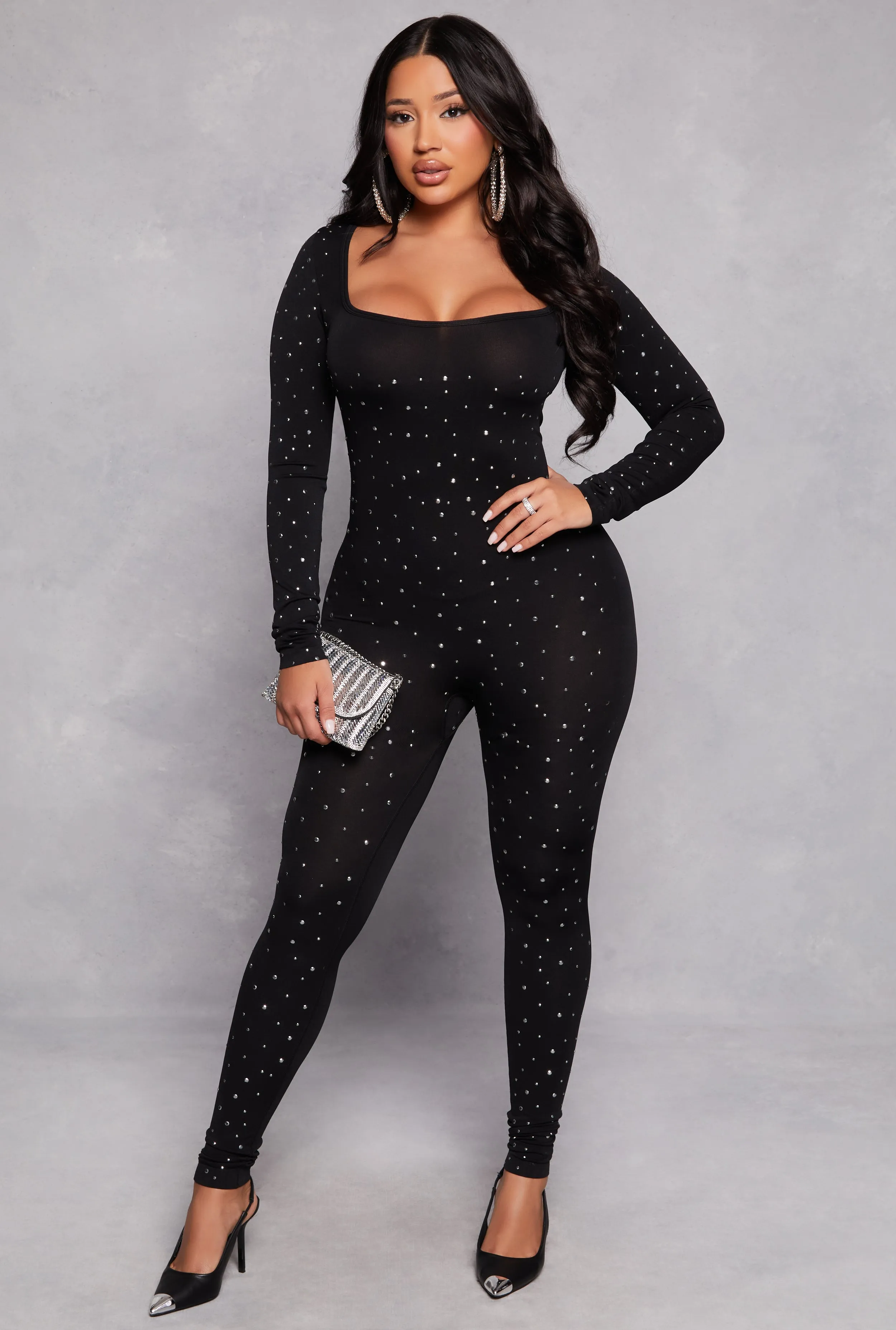 Rhinestone Studded Long Sleeve Catsuit sold by Rainbow