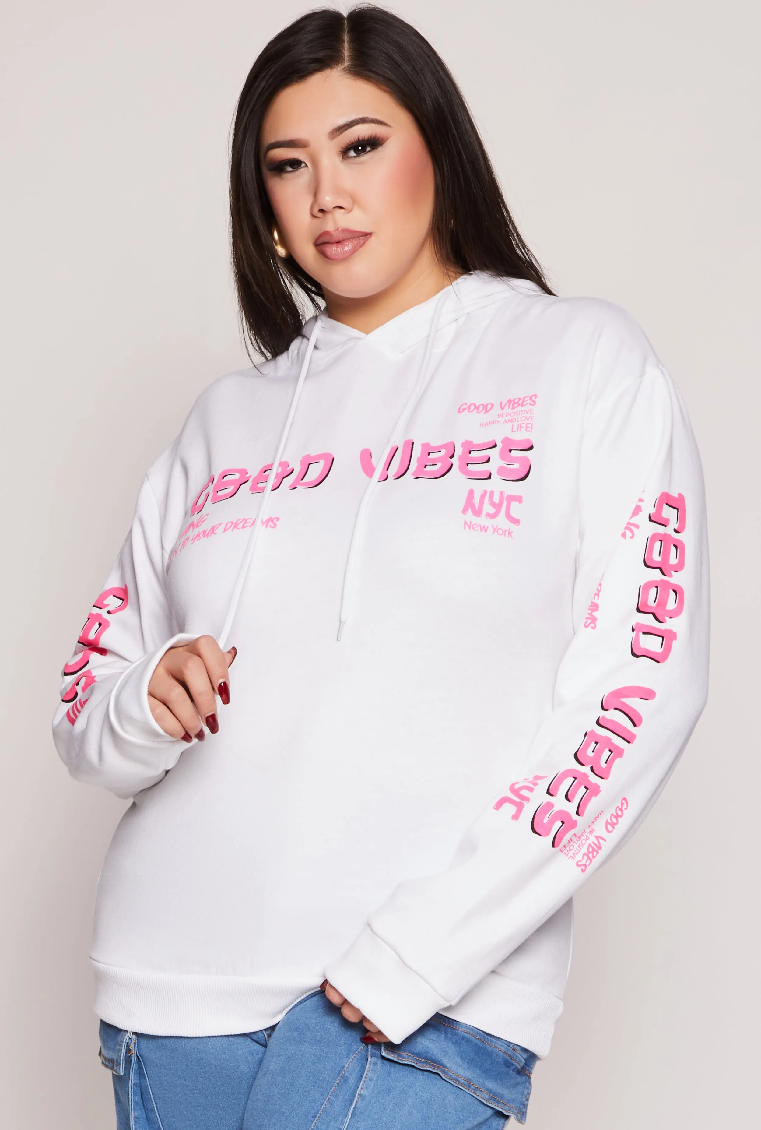 Plus Size Good Vibes Pullover Hoodie sold by Rainbow product image thumbnail 3