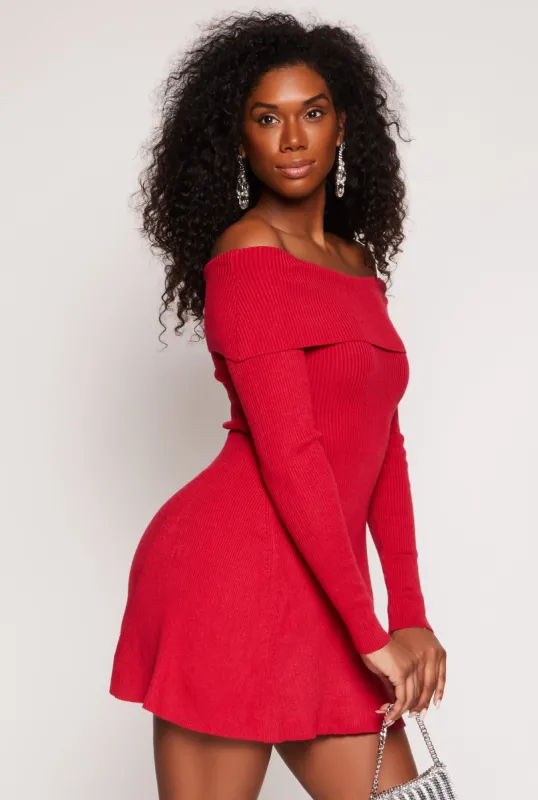 Ribbed Knit Off The Shoulder Dress sold by Rainbow