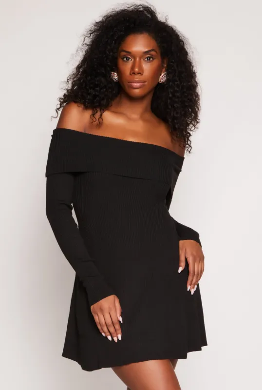 Ribbed Knit Off The Shoulder Dress sold by Rainbow