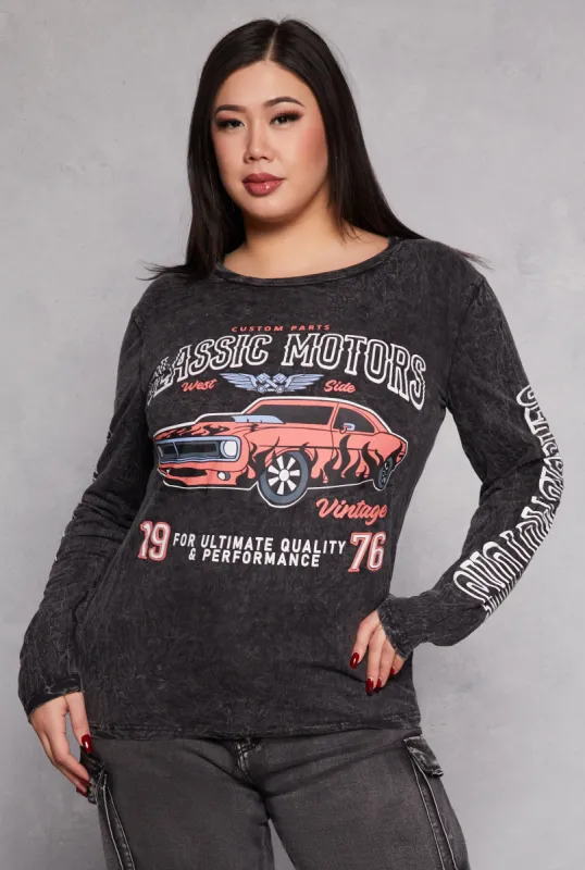 Plus Size Classic Motors Graphic Long Sleeve Tee sold by Rainbow