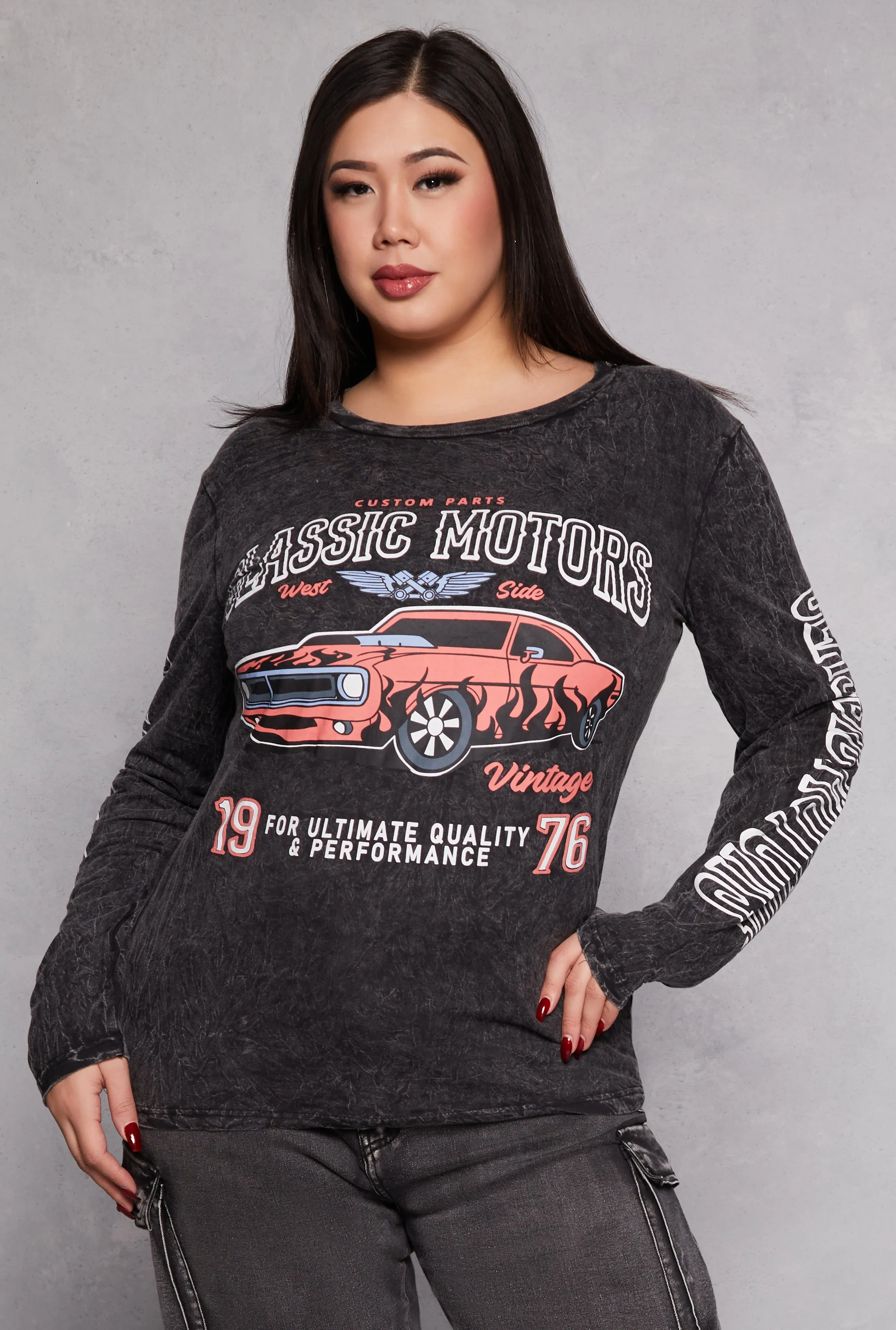 Plus Size Classic Motors Graphic Long Sleeve Tee sold by Rainbow