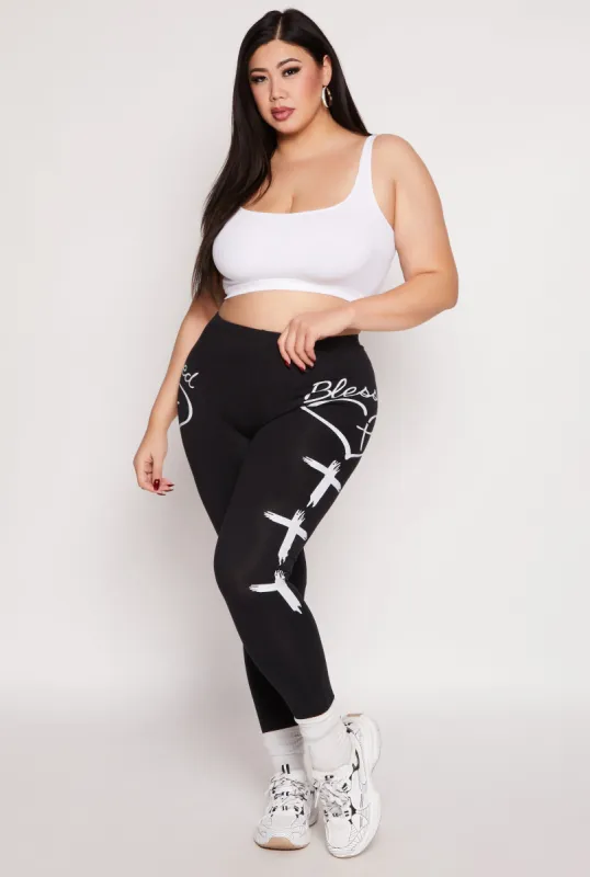 Plus Size Blessed Cross Print Leggings sold by Rainbow