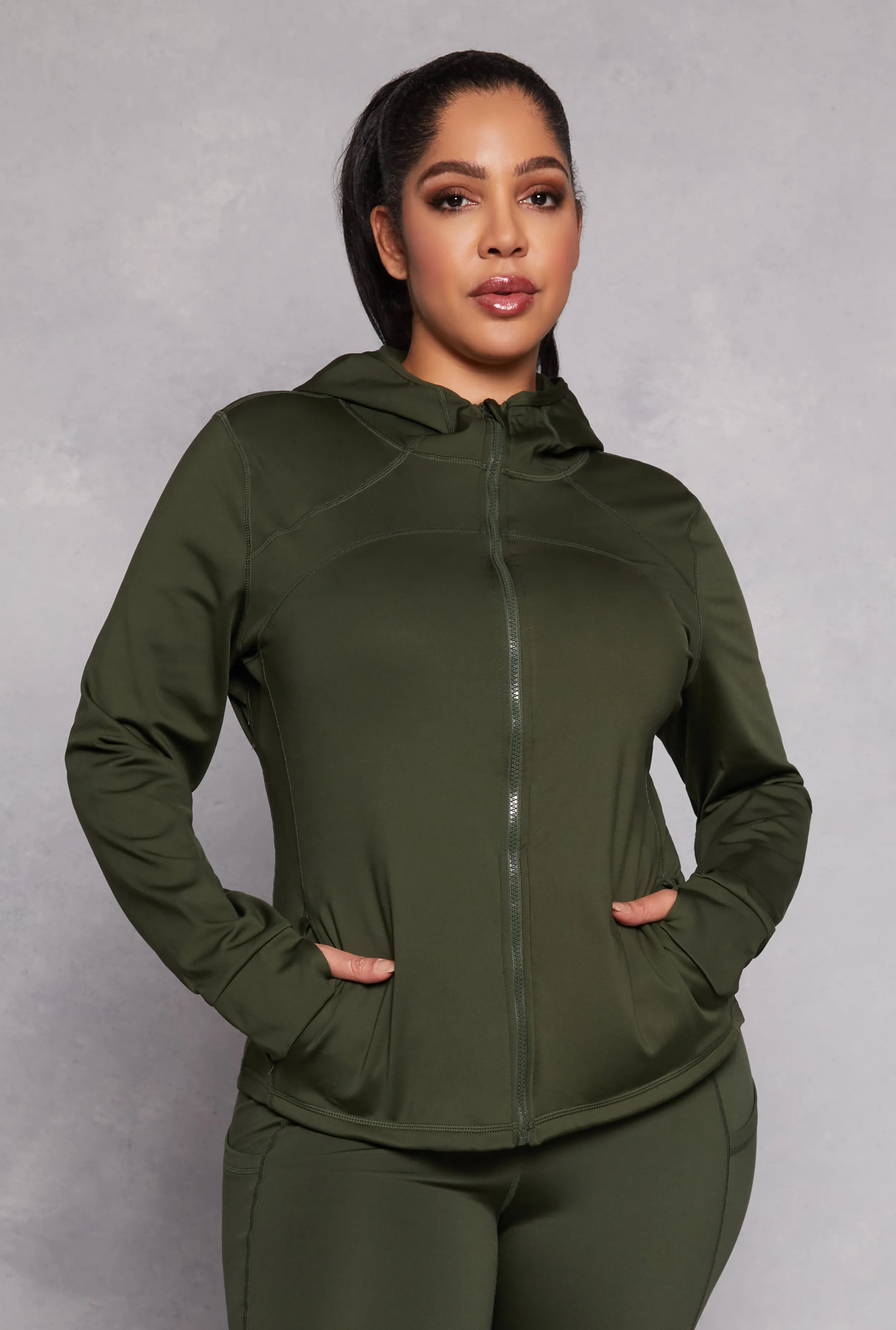 Plus Size Zip Front Hooded Track Jacket sold by Rainbow
