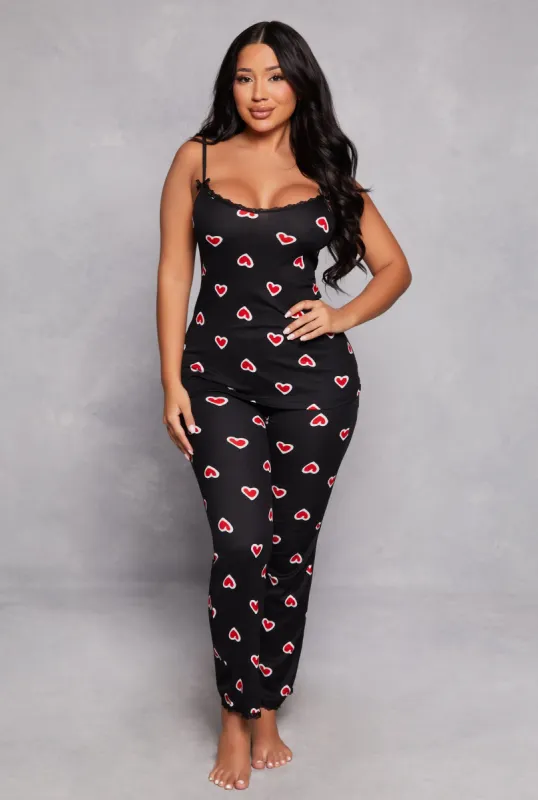 Heart Print Pajama Cami and Pants Set sold by Rainbow