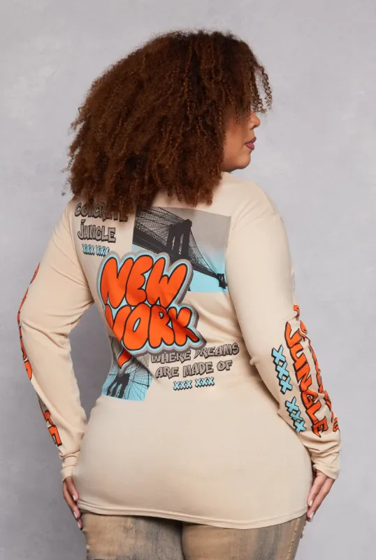 Plus Size New York Graphic Long Sleeve Top sold by Rainbow