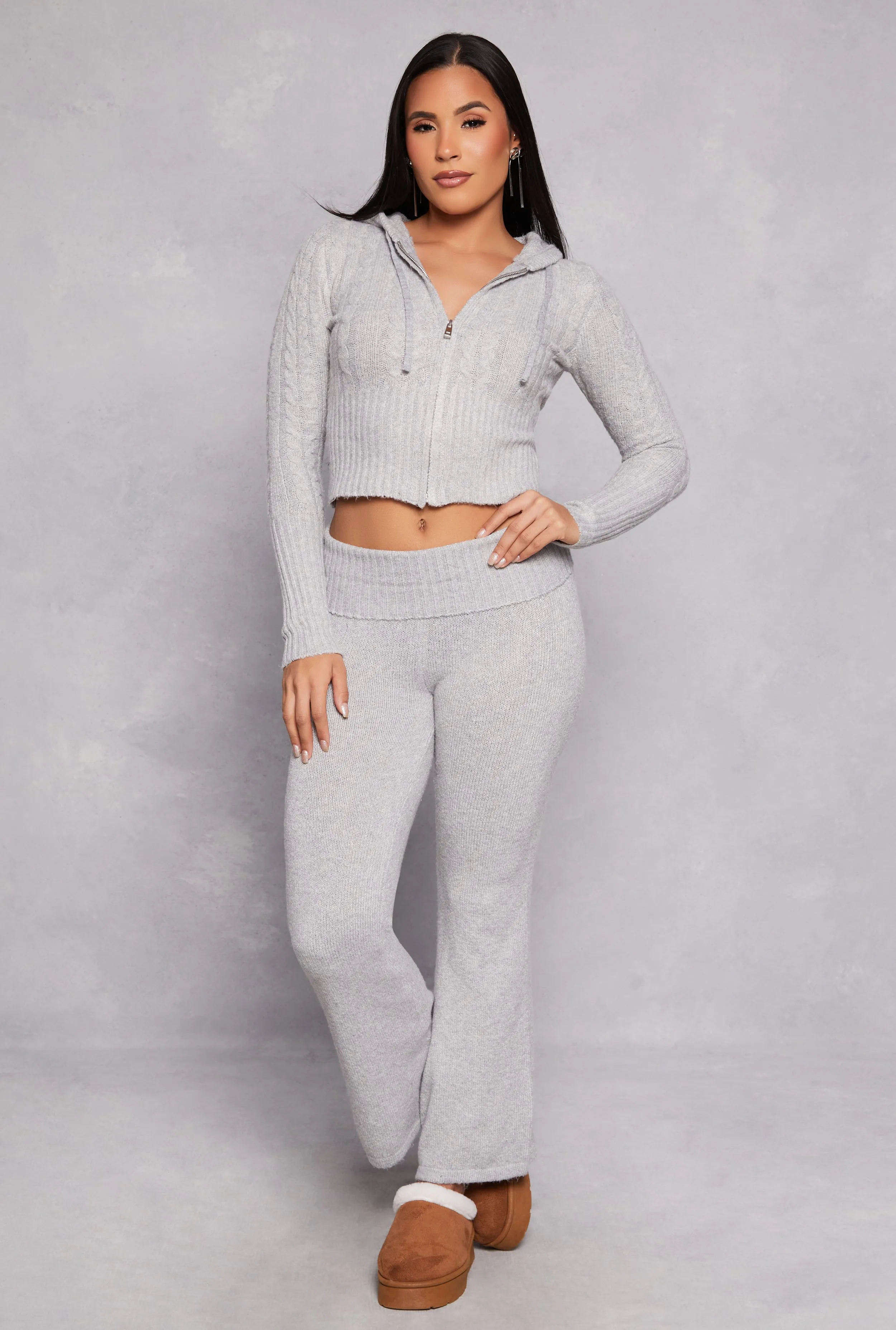 Almost Famous Cable Knit Zip Front Hoodie sold by Rainbow product image thumbnail 2