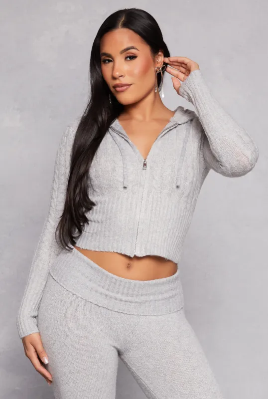 Almost Famous Cable Knit Zip Front Hoodie made by Almost Famous