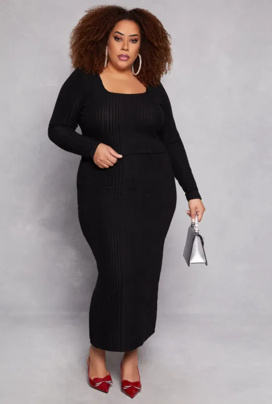 Plus Size Almost Famous Ribbed Knit Maxi Skirt sold by Rainbow