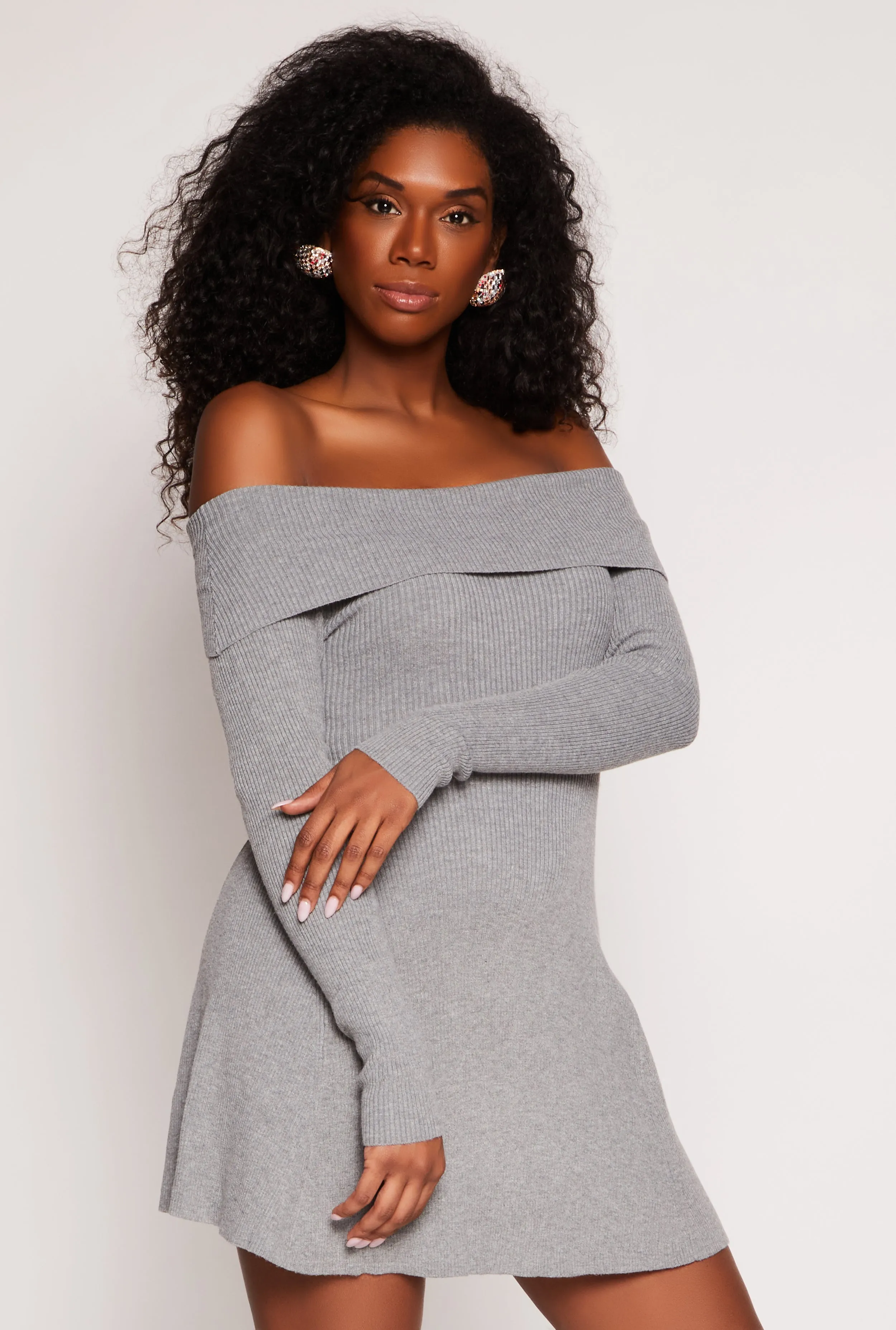 Ribbed Knit Off The Shoulder Dress sold by Rainbow