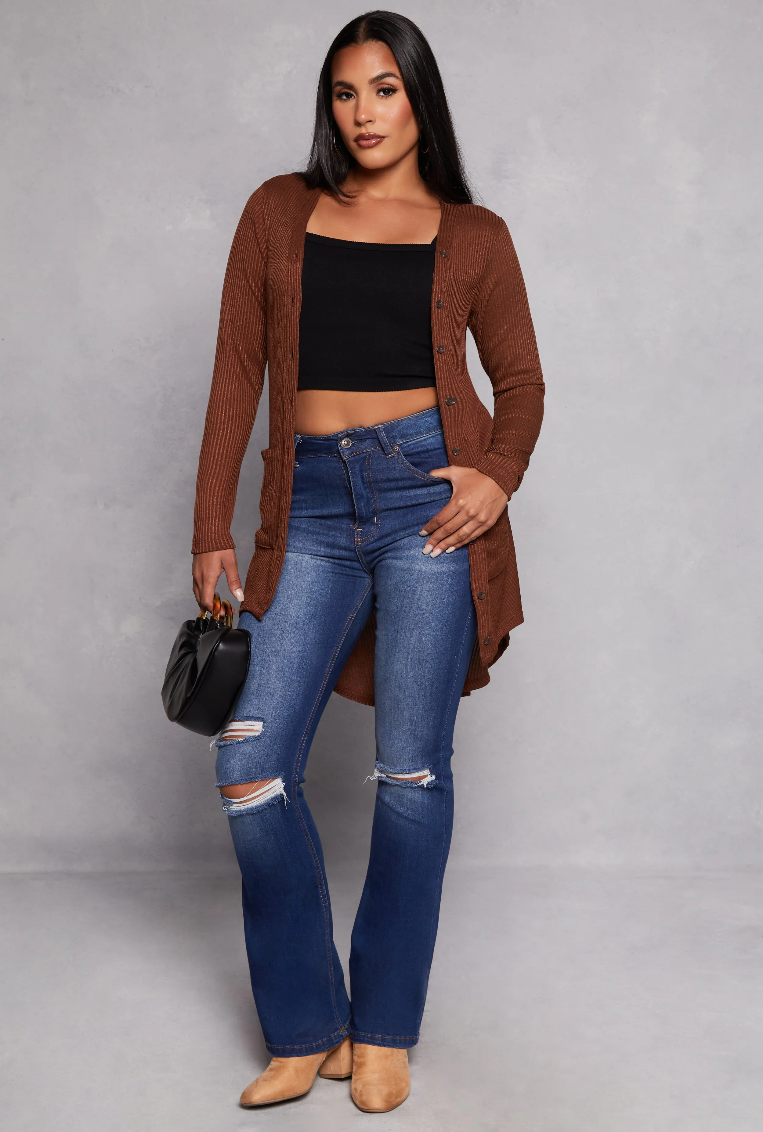 Ribbed Button Front High Low Top sold by Rainbow product image thumbnail 2