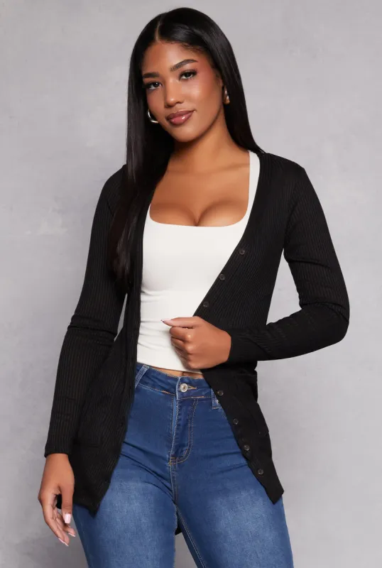 Ribbed Button Front High Low Top sold by Rainbow