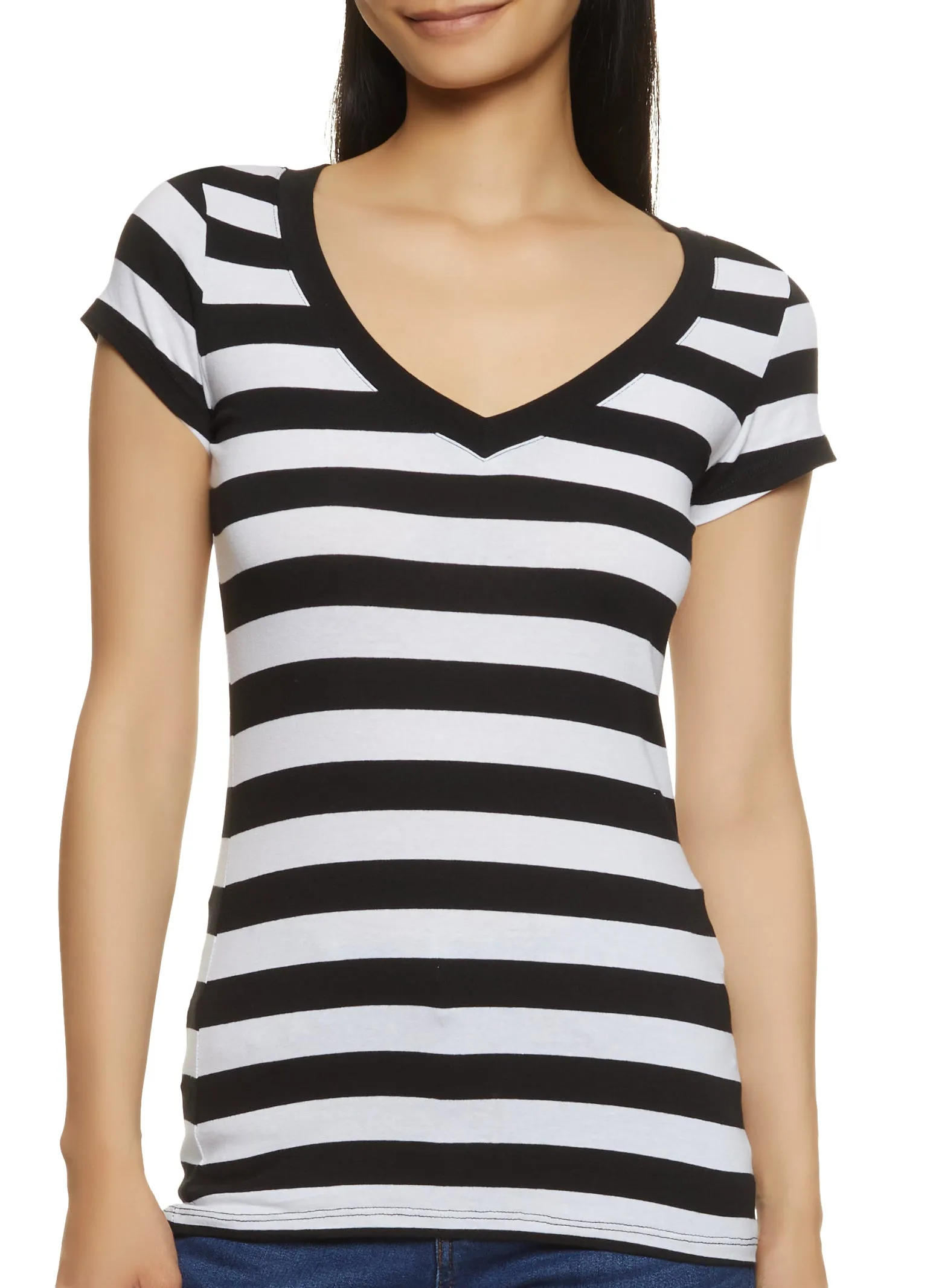 Striped Pattern V Neck T Shirt sold by Rainbow