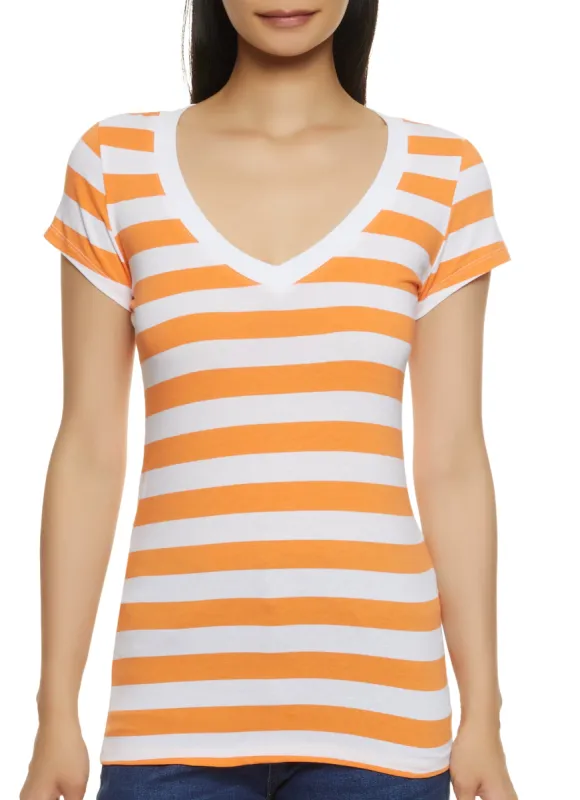 Striped Pattern V Neck T Shirt sold by Rainbow